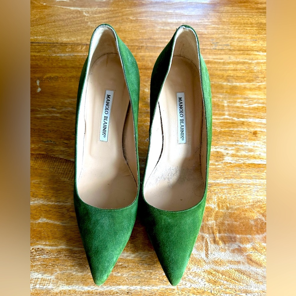 Manolo Blahnik green suede heels, size 9